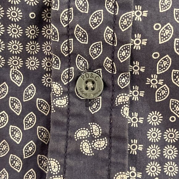 pd&c Men’s S Western Blue White Long Sleeve Button Up Dual Pocket Casual Shirt - Picture 6 of 13